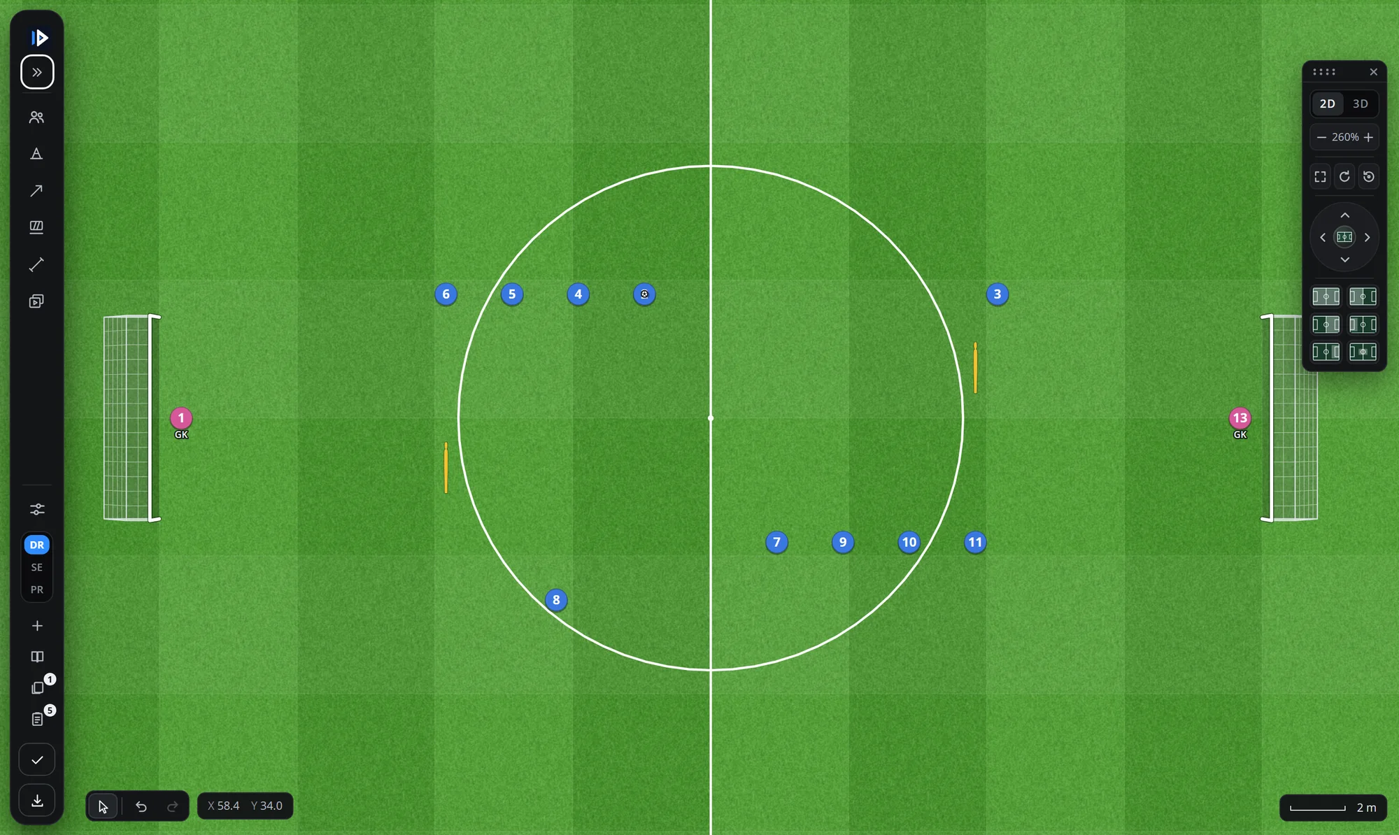 The board with the sidebar reduced to icons: the pitch fills the screen